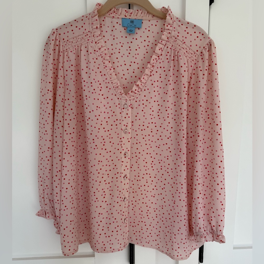 CeCe Ruffle V-Neck Blouse (Nordstrom)